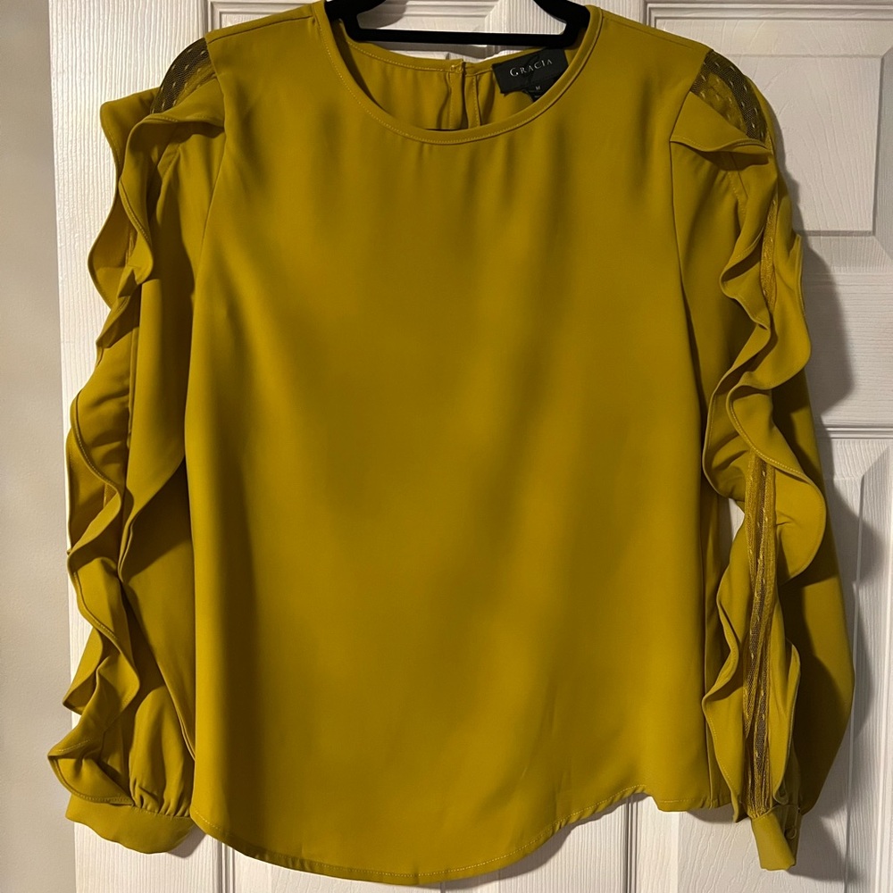 Garcia Gold/Mustard Ruffle Sleeve Blouse
